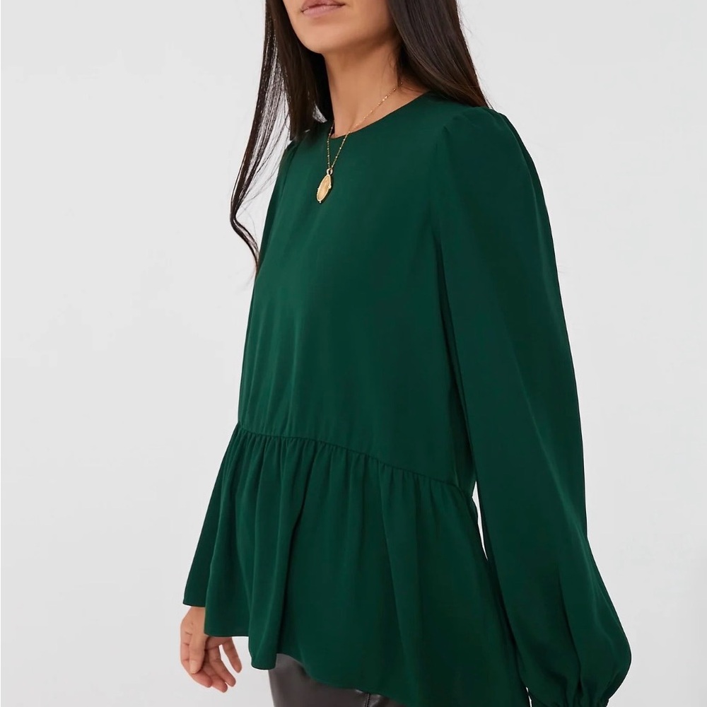 Tuckernuck Hunter Green Carlota Peplum Blouse